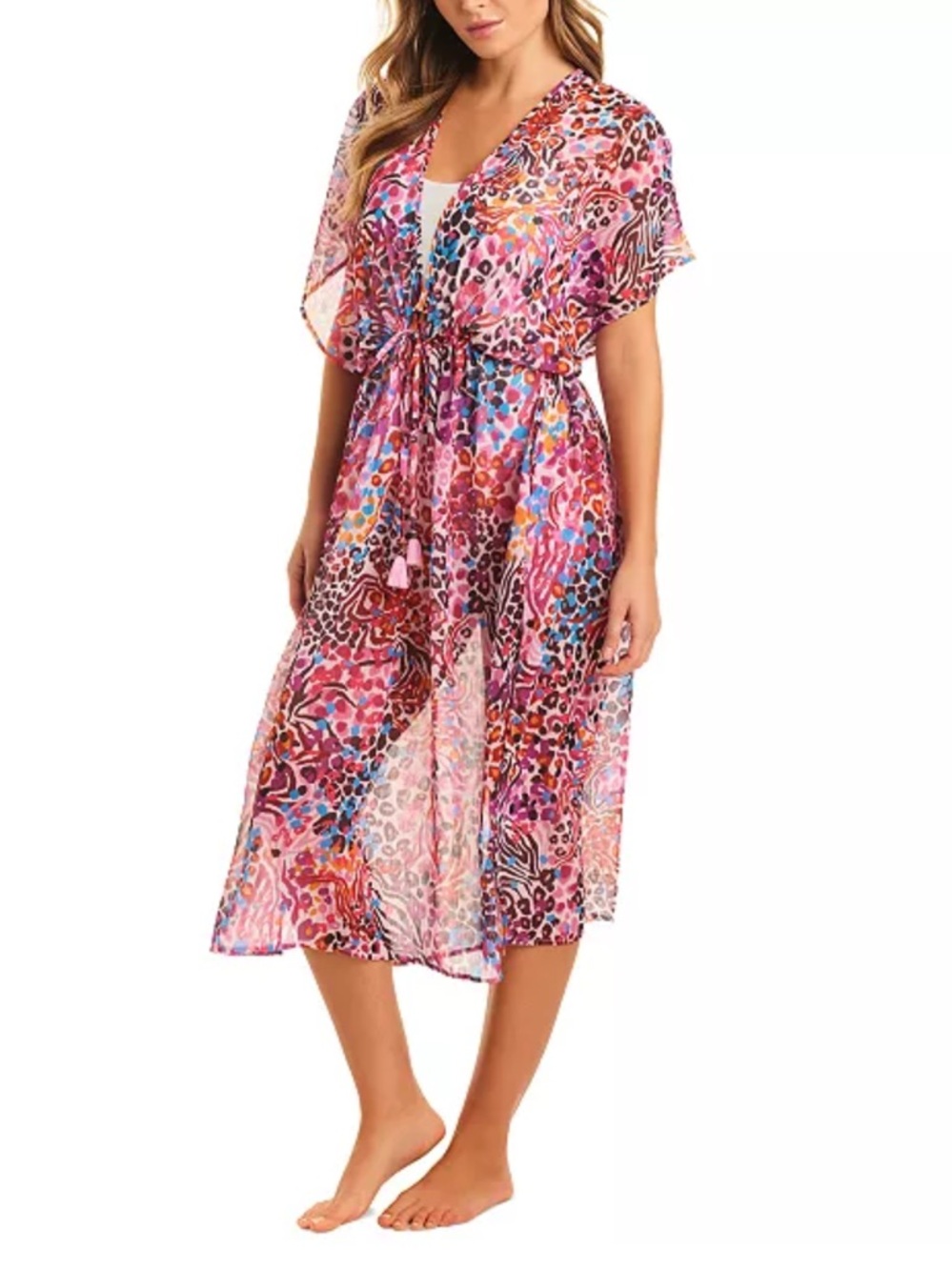 Jessica Simpson Multicolor Pink Blue Orange Animal Print Cover-Up